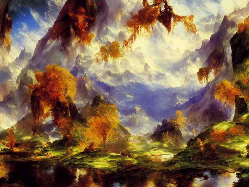 a beautiful landscape painting by thomas moran, trending on arstation 