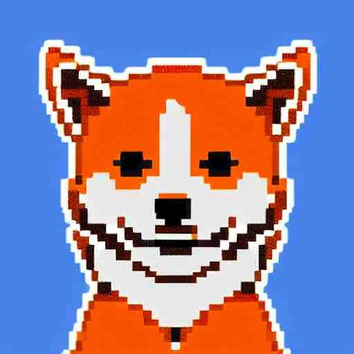 a shiba inu wearing an orange hoodie, pixel art 