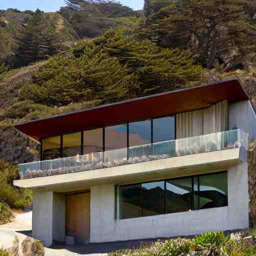 a modern concrete house on the bluffs overlooking the ocean in big sur california 