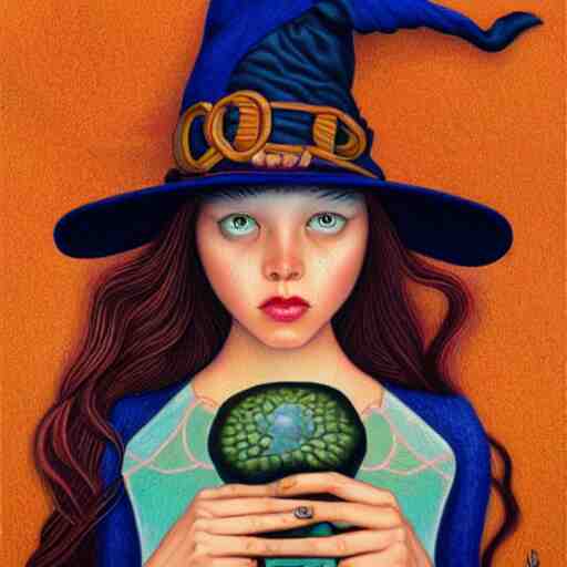 colored pencil art on paper, pretty witch, by casey weldon, highly detailed, artstation, masterpiece, award - winning, caran d'ache luminance 