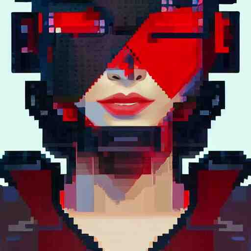 pixel art of a cyborg girl with black and red robotic parts, medium shot, asymmetrical, profile picture, Organic Painting, sunny day, Matte Painting, bold shapes, hard edges, street art, trending on artstation, by Huang Guangjian and Gil Elvgren and Sachin Teng