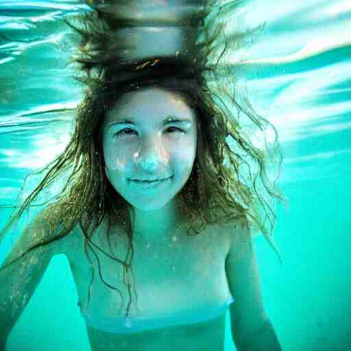 girl with bioluminescent skin swimming underwater