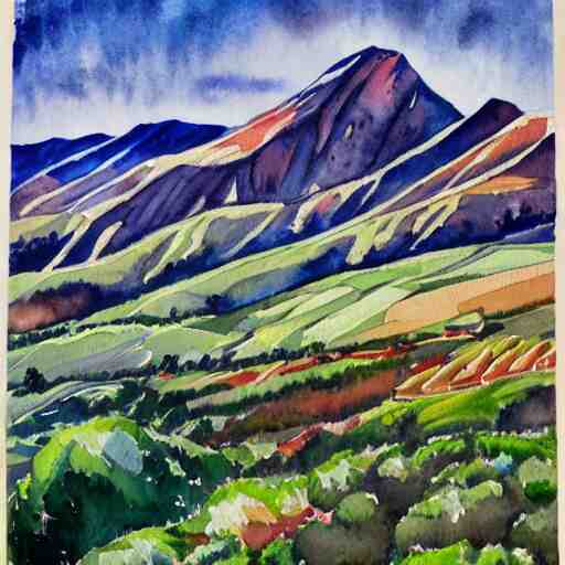 spectacular mountain view, socialist art, watercolor, hires 8 k 