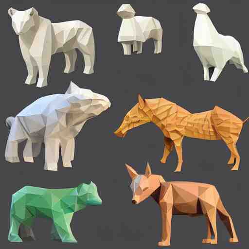 low-poly models of various kinds of animals