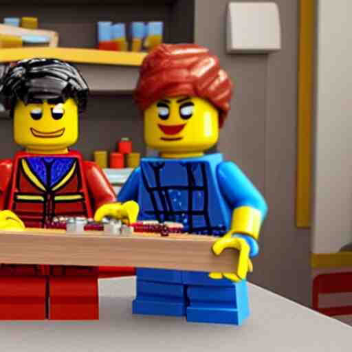 Bert and Ernie from Sesame Street build a Lego set together