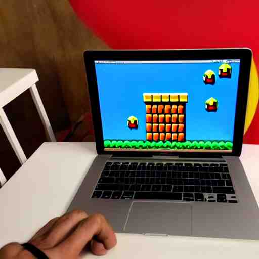 photo of super mario working on his macbook, highly detailed, extremely high quality, hd, 4 k, 8 k, professional photographer, 4 0 mp, lifelike, top - rated, award winning, realistic, detailed lighting, detailed shadows, sharp, no blur, edited, corrected, trending 