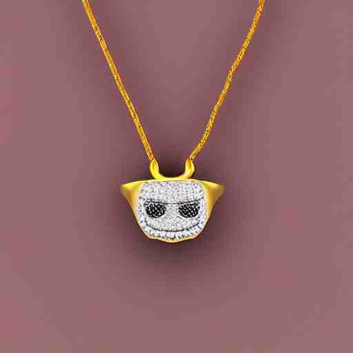 smiling diamond teeth, as a pendant on a gold chain 