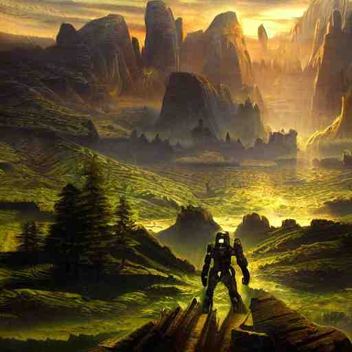 world of halo 2, beautiful extremely detailed landscape oil on canvas in the style of 1 9 th century hudson river school of art 