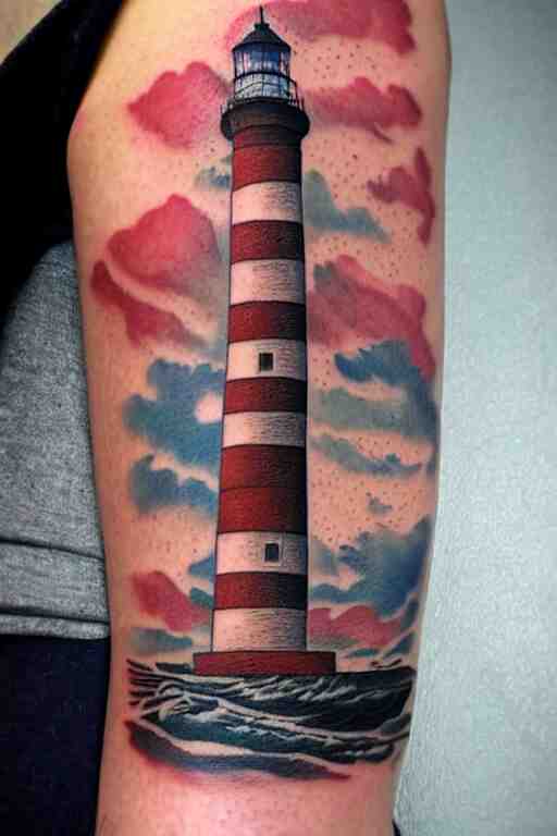 American traditional tattoo of a lighthouse