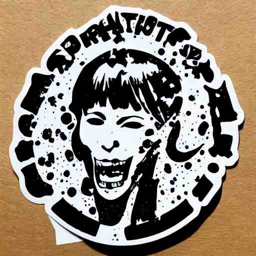 die cut sticker, revolutionary anarchist girl, splatter paint 