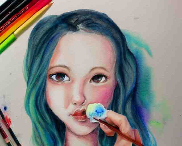 a girl with the ice cream watercolor colored pencil painting trending on artstation 