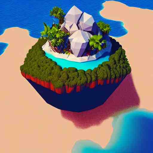 a floating island on an ocean isometric art, low poly art, game art, artstation, 3D render, cgsociety, unreal engine 5