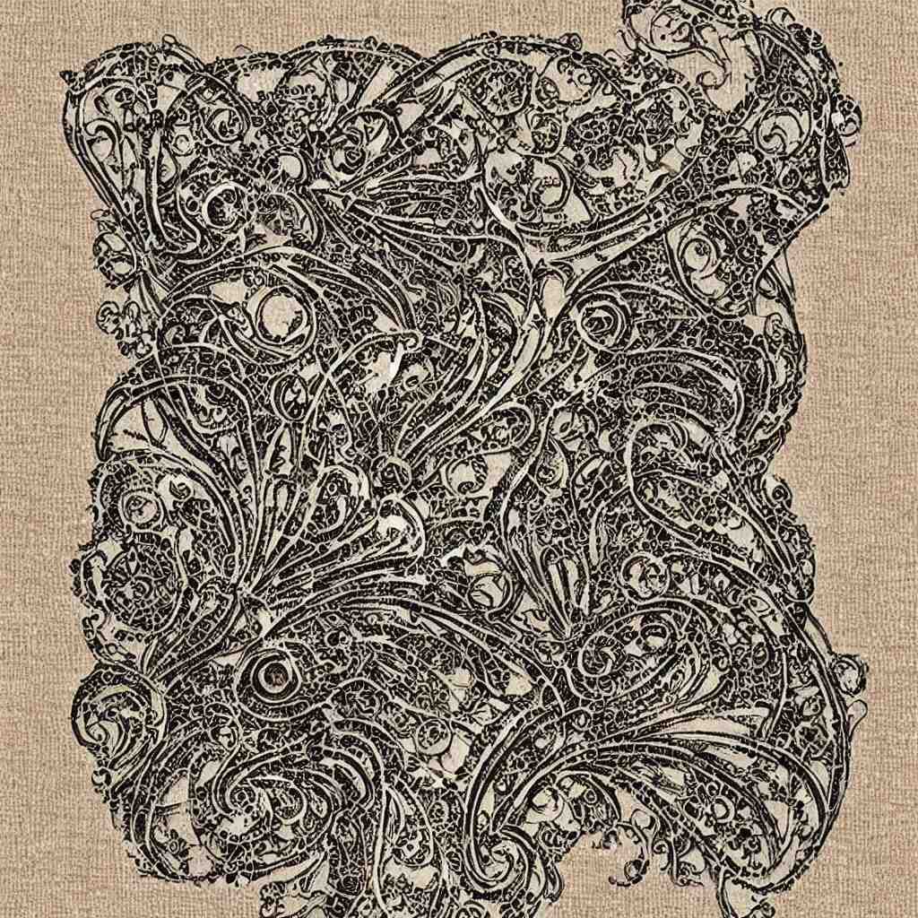 vintage art nouveau style sticker, cat as a cyborg, detailed filigree fretwork lacework