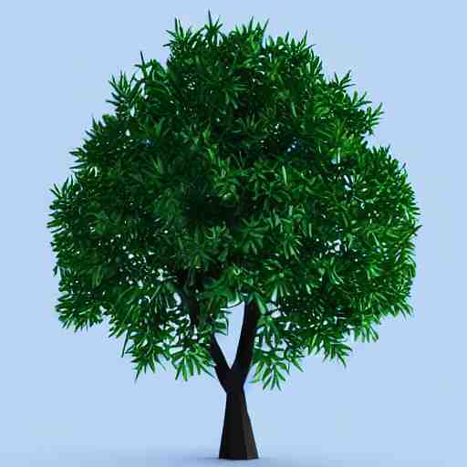 a 3d low poly object of just a small green tree on the blue background