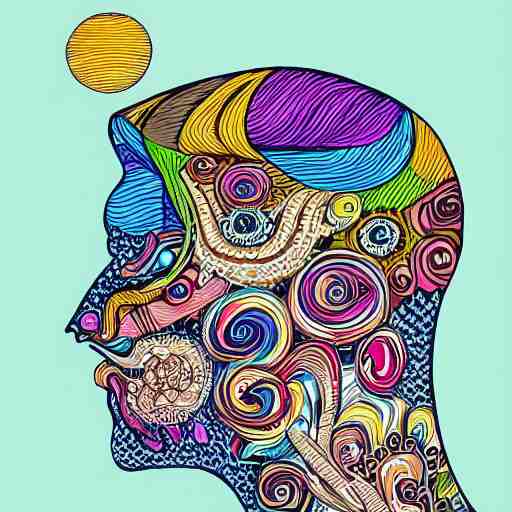 chaos in my head, intricate ink illustration, vibrant colors, rainbow colors, white background, maximalist, 8 k 