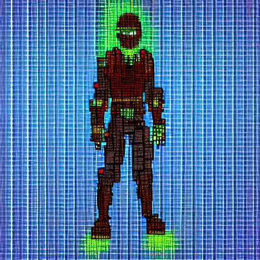 cyberpunk character, pixel art, full  body