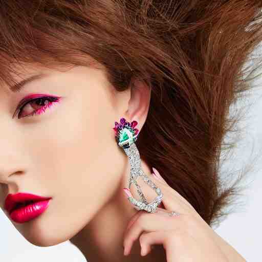 fashion photo, haute couture female model wearing bejeweled scissor earrings:5, bejeweled scissor chest plate:5, bejeweled scissor bracelets:5, hyper realistic, detailed, dramaticly beautiful, 8k, Octane