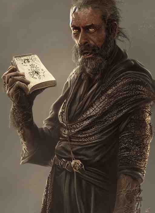 black magic sorcerer with a book of spells, dramatic, death, cinematic, ultra realistic, 8 k, highly detailed, trending on artstation 