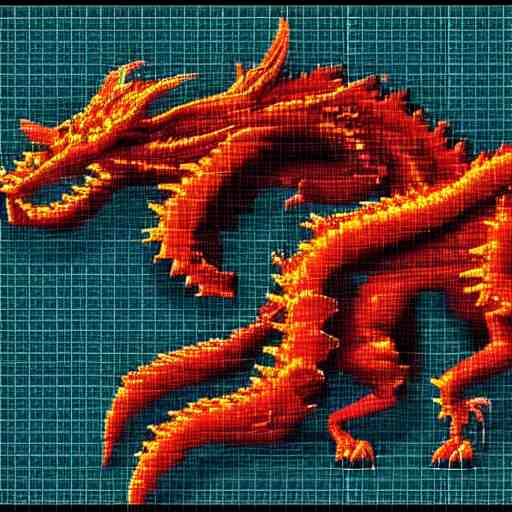 blueprint of a fantasy dragon pixel art 