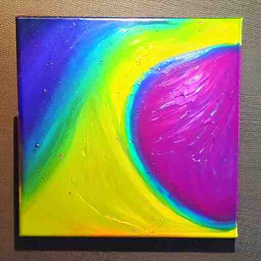 a pour painting on canvas, rainbow colors, abstract, thick paint, chunky paint, glossy, resin coated 