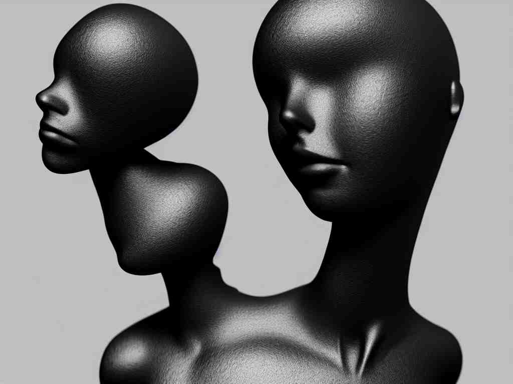 a black mannequin head with ornamented flowing diaphanous jewelr