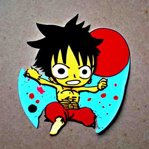 die cut sticker, luffy is joyboy, splatter paint on paper 