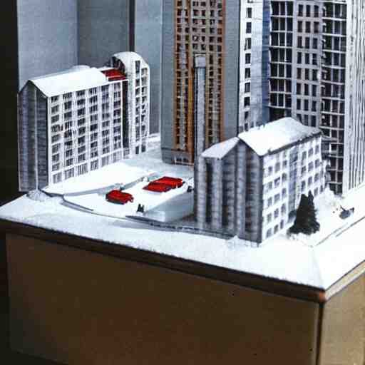 a snow globe diorama with a soviet apartment building in it, brutalism, physically based rendering, 1 9 9 0's 