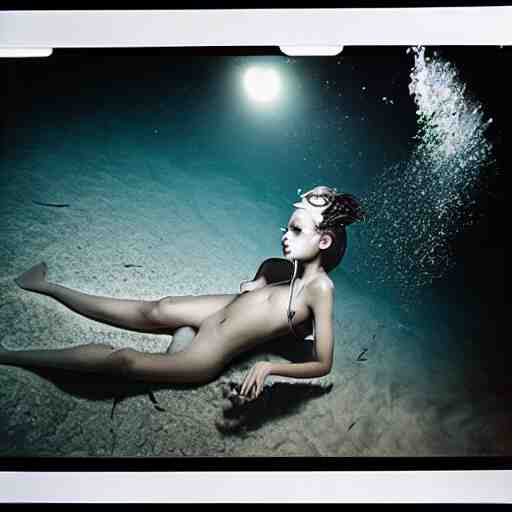 medium format photograph of a surreal fashion shoot underwater 