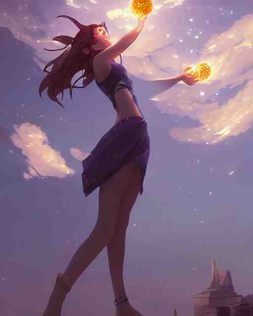 goddess pulling meteors from the sky, ambient lighting, full shot, detailed face, 3 d shading, by makoto shinkai, stanley artgerm lau, wlop, rossdraws 