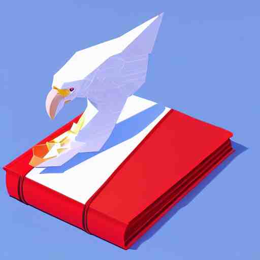 low poly, vector, white eagle icon, in a book, red background, cgsociety, artstation, octane render