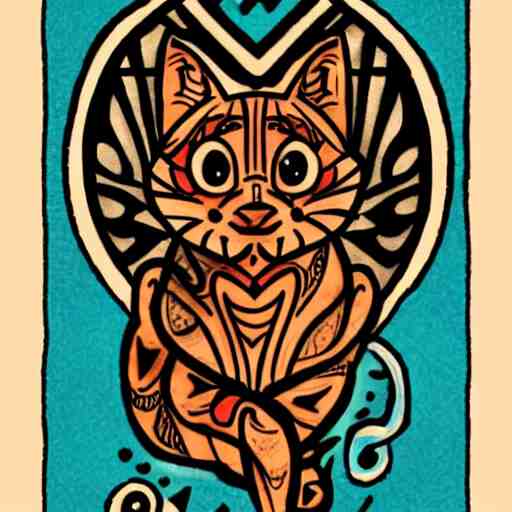 tattoo sketch in polynesian style cat hugging the sun