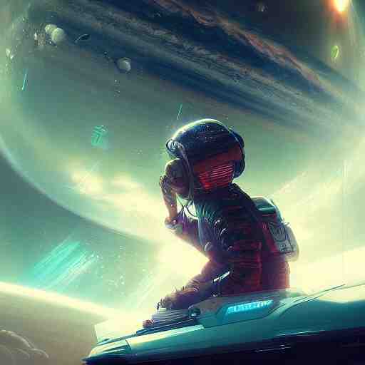 futuristic astronaut falling through jovian clouds in jupiter, psychedelic cyberpunk art by cedric peyravernay, highly detailed, excellent composition, cinematic concept art, dramatic lighting, trending on artstation 