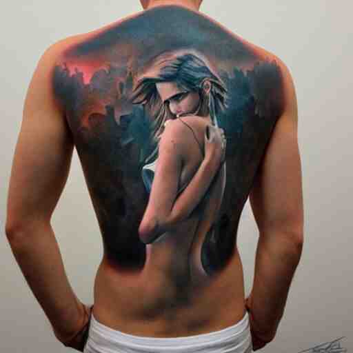 man with tattoo of emma watson on arm back by greg rutkowski