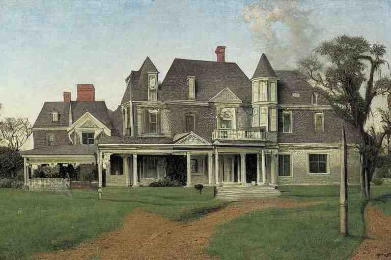 a small house and a mansion. they are divided by a wall of money by rockwell 