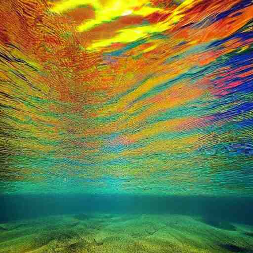 beautiful underwater river, the light refracting through the surface makes rainbow colors everywhere 