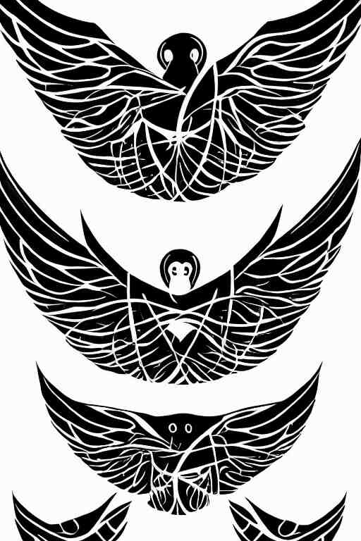 a beautiful tattoo design of minimalist flying swallows flying around geometric spirals, black ink, abstract logo, line art 