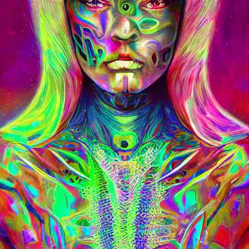 extremely psychedelic cyborg queen of lsd. intricate, elegant, highly detailed, photorealistic digital painting, artstation. 