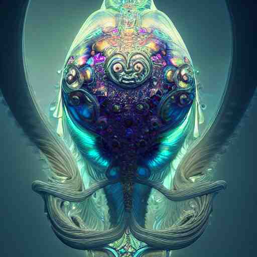 iridescent opalescent animal, backlit, warm tones, bioluminescent : by michal karcz, daniel merriam, victo ngai and guillermo del toro : ornate, dynamic, particulate, intricate, elegant, highly detailed, centered, artstation, smooth, sharp focus, octane render 