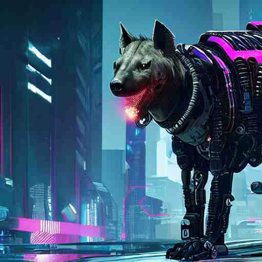 cybernetically enhanced cyborg hyena, realistic cyberpunk 2 0 7 7 concept art 