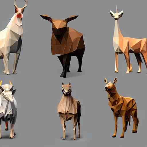 low-poly models of various kinds of animals