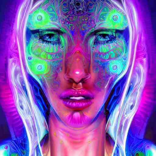 extremely psychedelic cyborg queen of lsd. intricate, elegant, highly detailed, photorealistic digital painting, artstation. 