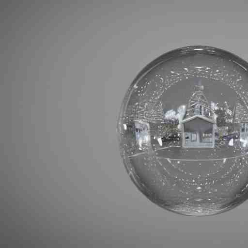 crystal sphere with mini house inside it, octane render hyperdetailed, 