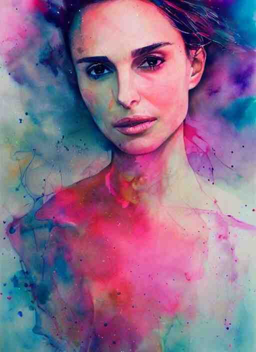 sexy little smile nathalie portman by agnes cecile, extremely luminous bright design, pastel colours, ink drips, autumn lights 