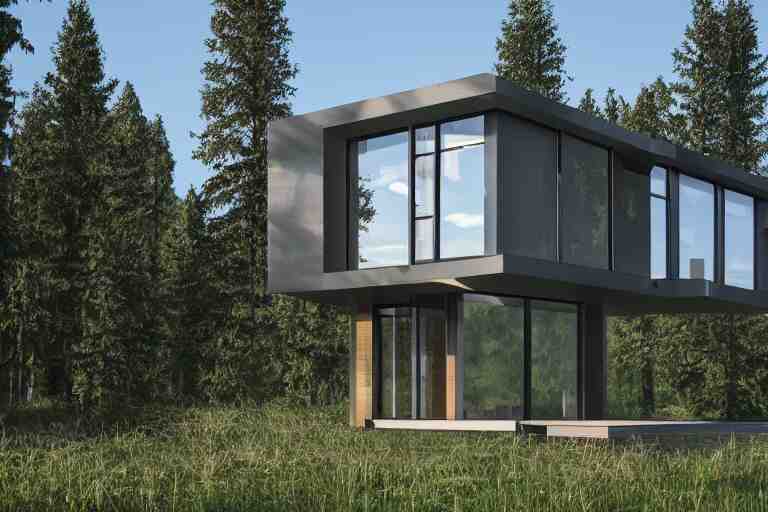 modern modern fachwerk house with in the forest on the foot of Elbrus mountain, architecture, 3d render 8k , high details