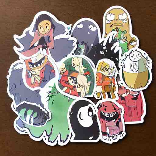 die cut sticker, ghibli characters, splatter paint 