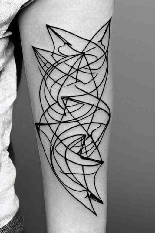 a beautiful tattoo design of minimalist flying swallows flying around geometric spirals, black ink, abstract logo, line art 