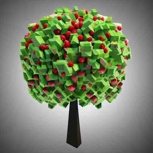 a low poly tree with cubes as fruits, flat image, minimalistic