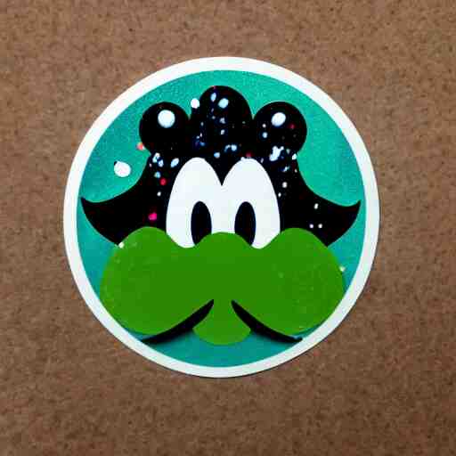 die cut sticker, yoshi wearing mario's mustache, splatter paint 