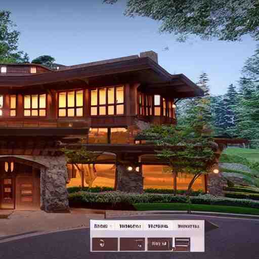 Peaceful wooden mansion, unreal engine 5 tech demo, zillow interior, living room, cozy, Frank Lloyd Wright