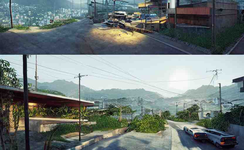 a contemporary modernist favela environment, many wild animals, simplicity, minimalist, elegant, glass panes, billboards, glowing lights, soft ambient lighting, photorealism, unreal engine, art by michael whelan and chris moore and howard david johnson and tim white and dan giancola 